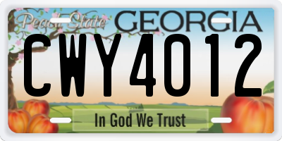 GA license plate CWY4012