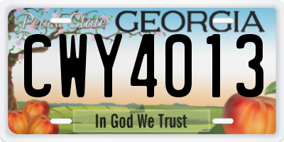 GA license plate CWY4013