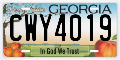 GA license plate CWY4019