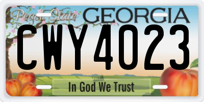 GA license plate CWY4023