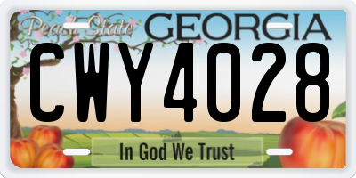 GA license plate CWY4028