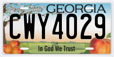 GA license plate CWY4029