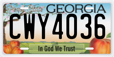 GA license plate CWY4036