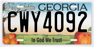 GA license plate CWY4092