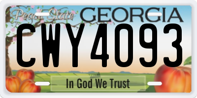 GA license plate CWY4093