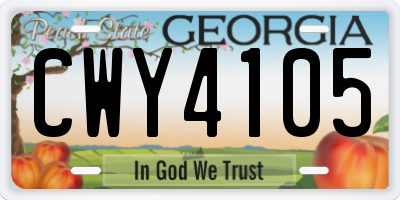 GA license plate CWY4105