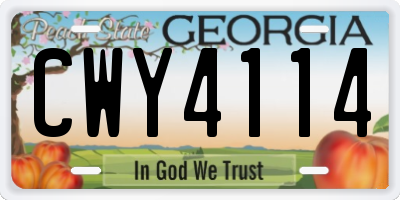 GA license plate CWY4114