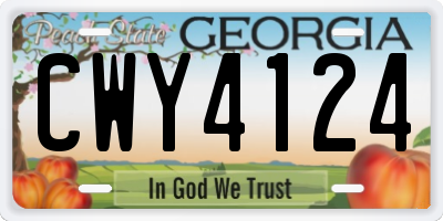 GA license plate CWY4124