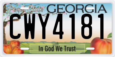 GA license plate CWY4181