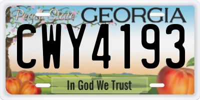 GA license plate CWY4193