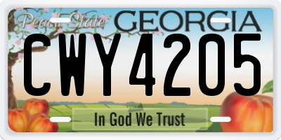GA license plate CWY4205