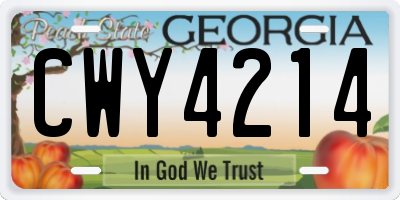 GA license plate CWY4214