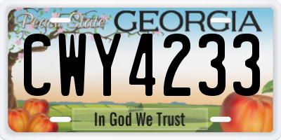 GA license plate CWY4233