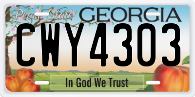 GA license plate CWY4303