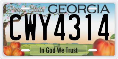 GA license plate CWY4314