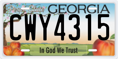 GA license plate CWY4315
