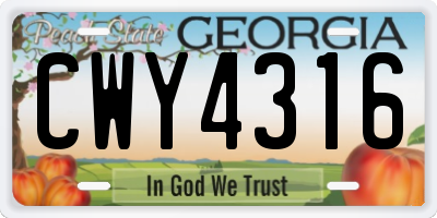 GA license plate CWY4316