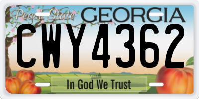 GA license plate CWY4362
