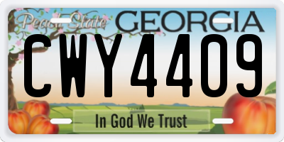 GA license plate CWY4409