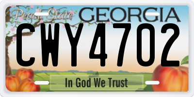 GA license plate CWY4702