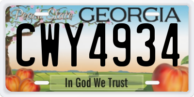 GA license plate CWY4934