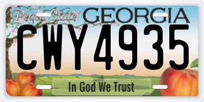 GA license plate CWY4935