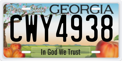GA license plate CWY4938