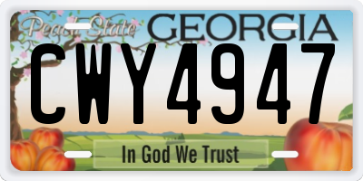 GA license plate CWY4947