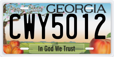 GA license plate CWY5012