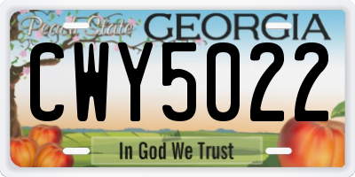 GA license plate CWY5022