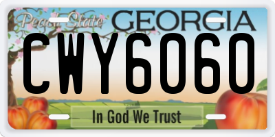GA license plate CWY6060