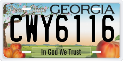 GA license plate CWY6116