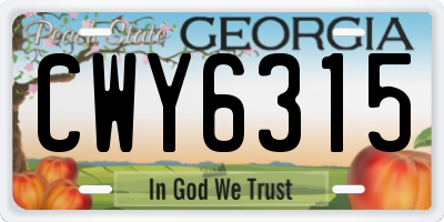 GA license plate CWY6315