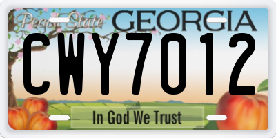 GA license plate CWY7012