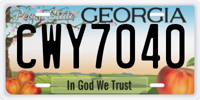 GA license plate CWY7040