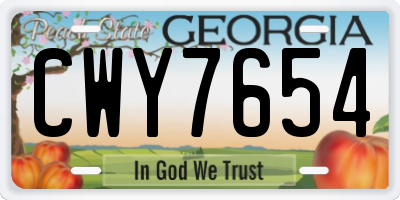 GA license plate CWY7654