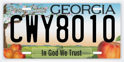 GA license plate CWY8010