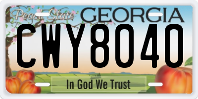 GA license plate CWY8040