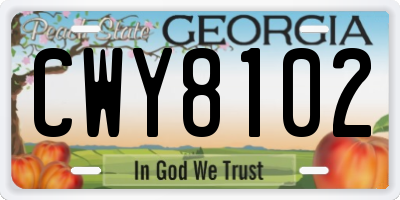 GA license plate CWY8102