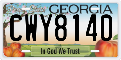 GA license plate CWY8140