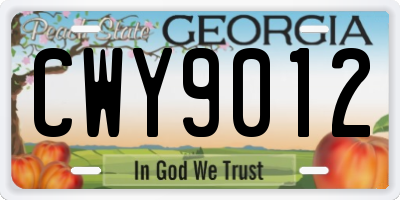 GA license plate CWY9012