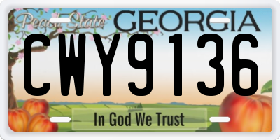 GA license plate CWY9136