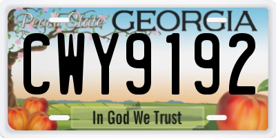 GA license plate CWY9192