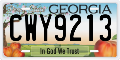 GA license plate CWY9213