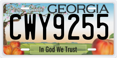 GA license plate CWY9255