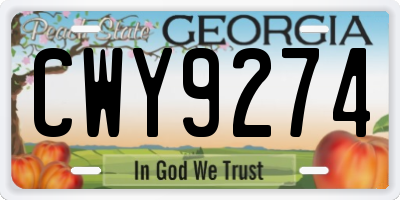 GA license plate CWY9274