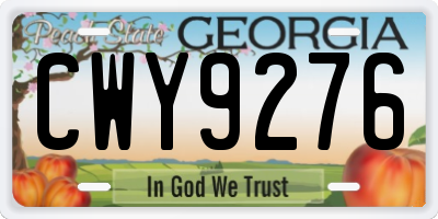 GA license plate CWY9276