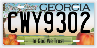 GA license plate CWY9302