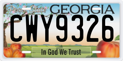 GA license plate CWY9326