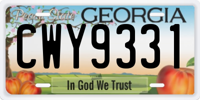 GA license plate CWY9331